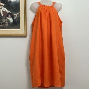 Vibrant orange linen Halter Dress